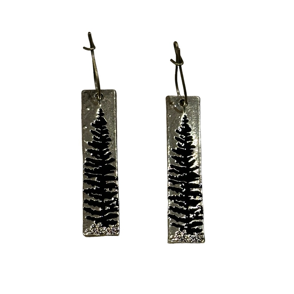 Boho Gold and Black Evergreen Tree Drop Earrings